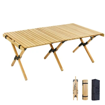 מתקפל נייד עץ שולחן קמפינג פיקניק ברביקיו אגרול שולחן חיצוני מקורה לכל מטרה מתקפל שולחן ריהוט ציוד