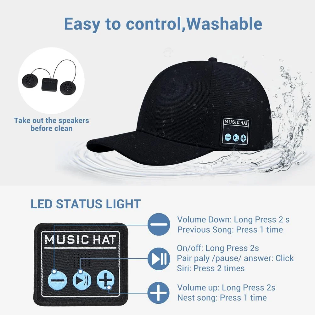XY2 Bluetooth רמקול אודיו כובע LED נורית מצב ידיים חופשיות מתקשר צליל סטריאו תיבת כובע בייסבול עם מיקרופון עבור הטלפון - 0