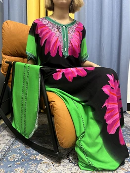 כפיות לנשים דובאי 2023 המוסלמים אופנה הדפס פרחוני כותנה אפריקאי מסורתי שמלות המוסלמים רמדאן חלוק עם כיסוי הראש