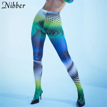 Nibber Y2K ליפול לקשור צבע הדפסה גבוהה המותניים רגל מכנסיים לנשים אופנה אלסטי הגוף-עיצוב התחתונה מזדמן אופנת רחוב חדשה 2021