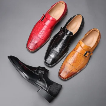 חתונה בחורף מגמת אופנה נעליים לגברים חום אוקספורד של גברים עור רשמית נעלי יוקרה עסקי מזדמן Brogue נעליים