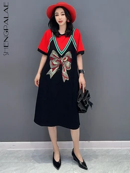 SHENGPALAE אופנה בלוק צבע שמלה לנשים המיעוט Elgant שיק מזדמן תכליתי Vestido החלוק 2023 הקיץ Y2k בגדים 5R2184