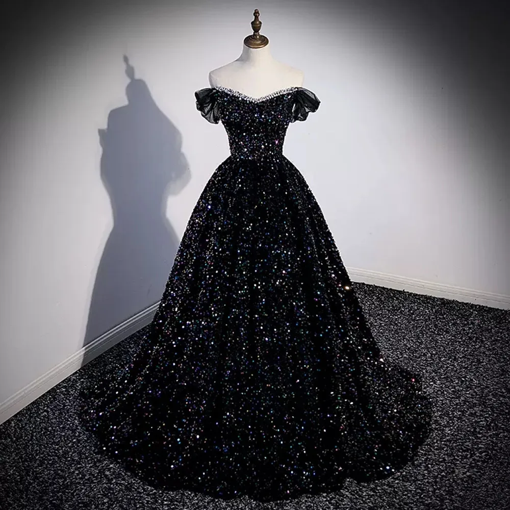 צבעוני שחור נצנצים שמלות נשף הנסיכה את הכתף המחוך רשמי שמלות ערב הגותית בלילה צד החלוק דה נשף - 0