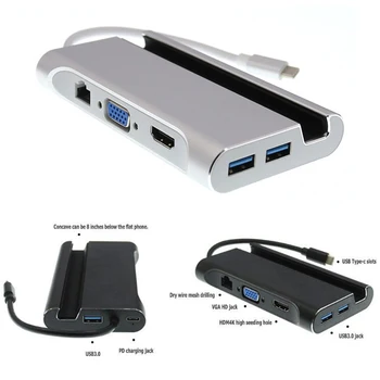 USB C-Hub to HDMI Adapter Type C Multiport הרציף כדי 4K HDMI 1000Mbps Ethernet VGA USB 3.0 עבור ה-MacBook Pro/דיסק/מקלדת
