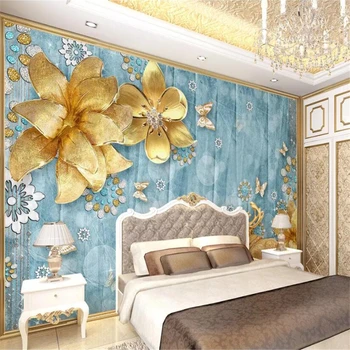 Beibehang המסמכים דה parede טפט מותאם אישית 3d ציור יוקרה, תכשיטי זהב, פרחים התיכון הטלוויזיה רקע קיר נייר ציור 3d