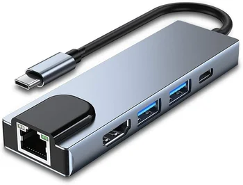 USB C-Hub כדי HDMI תואם Rj45 100M מתאם OTG ברק 3 הרציף עם Usb3.0. עבור ה-Macbook Pro/Air M1 Galaxy S21 S20