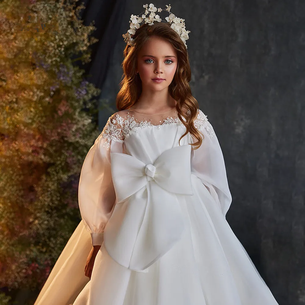 פאפי תחרה ילדה שמלת מסיבת ילדים שכבות פרח ילדה שמלות היי-נמוך שמלת נסיכה חמוד שמלות אכילת לחם הקודש - 0