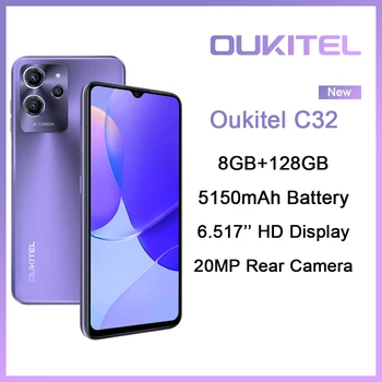 OUKITEL C32 4G טלפון 8GB 128GB אנדרואיד 12 החכם 5150mAh 6.517 אינץ אוקטה Core טלפונים ניידים 20MP מצלמת הטלפון הסלולרי