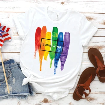 האהבה מנצחת חולצה LGBTQ הגאווה חולצת הקשת בענן, צבע גרפי טי לסבית לשוויון חולצות להט 