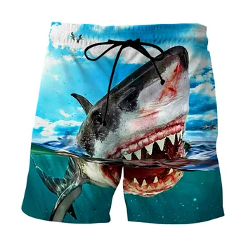 כריש גרפי מכנסי גברים קיץ קצרים חוף הדפסת 3D אלסטי המותניים לוח בגד ים בגדי ים homme 2023 הקיץ homme קרח קצרים.