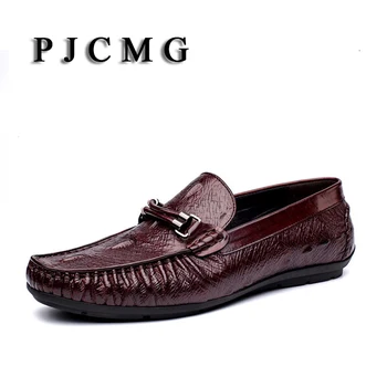 PJCMG חדש Mens מזדמנים עור אמיתי סליפ-על תנין עיצוב גברים נעלי דירות חברתית נהיגה רך נעלי מוקסינים