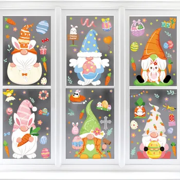 2023 חדש הפסחא קישוט מדבקת החלון ארנב ביצת אפרוח שמח חג הפסחא מראה המדבקה פנים Gnome חלון זכוכית מדבקה