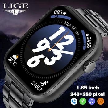 LIGE 1.85 מלאה אינץ מסך מגע שעון חכם גברים חיוג מתקשר ספורט צמיד קצב לב צג לחץ דם גברים Smartwatch