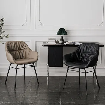 כריות שחור, רגלי מתכת כסאות אוכל מודרניים להגדיר עור יוקרתי למשרד ארגונומי נורדי הכיסא מעצב יהירות Sillas רהיטים