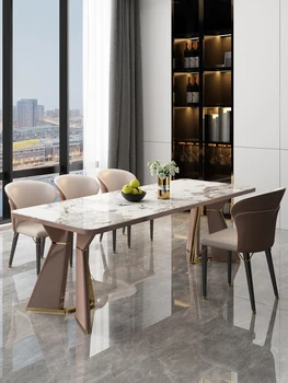 הסגנון האיטלקי אור יוקרה מעצב high-end רוק צלחת שולחן אוכל מודרני פשוט ארוחה שולחן כיסא משולב