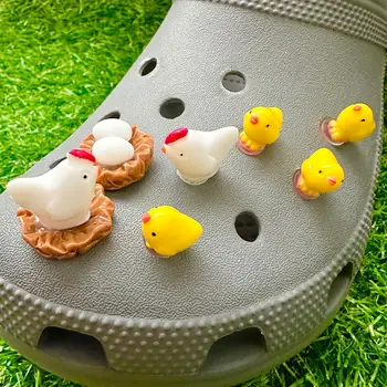 7pcs 3D חיות החווה התנין Jibbit בעבודת יד עוף הנעל קסמי לסתום קסם אפרוח חמוד הנעל מסמר אבזרים לילדים, מתנת יום הולדת