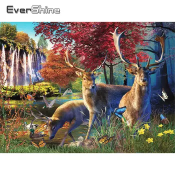 EverShine צבי יהלום רקמה חיה פסיפס יער התמונה Rhinestones מלא מרובע ציור נוף בעבודת יד מתנה