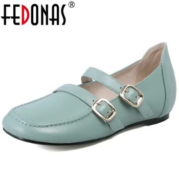 FEDONAS עגול הבוהן מוגברת פנימי נשים משאבות עור אמיתי נוח מזדמנים נעליים אבזם אישה אביב קיץ מתוקים רטרו
