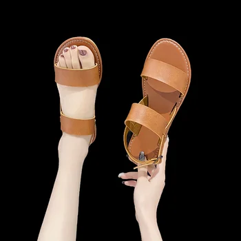 נעלי נשים 2023 באיכות גבוהה אבזם נשים סנדלים למכור כמו לחמניות חמות מוצק צבע הנעליים הנקבה שטוח בוהן פתוח סנדלי 운동화