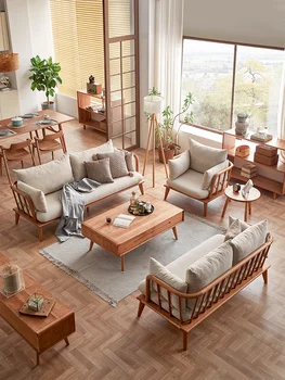 עץ דובדבן ספה, נורדי כל-עץ מלא בד שילוב רהיטים, יפנית ספה, כיסא, מודרני ופשוט