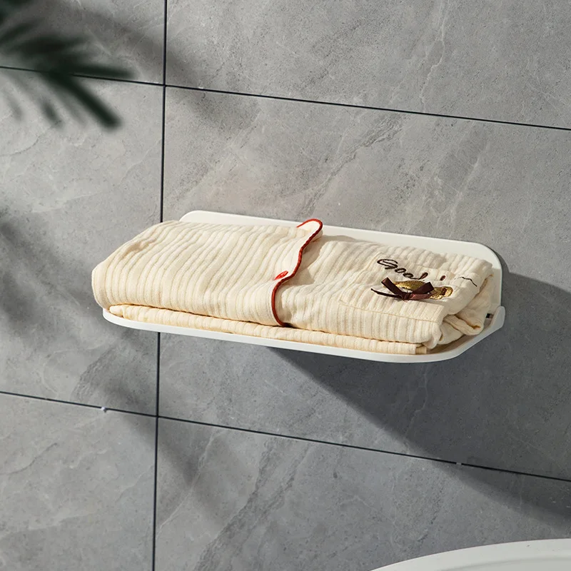 יפנית קיר אמבטיה תלוי אחסון מדף תלייה על קיר מתקפל לאחסון בגדים נקוב-בחינם מדפים מקלחת ארגונית - 0