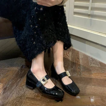 יוקרה נעלי מרי ג ' ינס אישה קטיפה Med-High HeelsandFlats עקבים נעלי קריסטל חגורת עור רצועת בלט Chaussure Femme