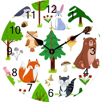 הקריקטורה חיות היער-דוב ינשוף פוקס שעון קיר הסלון, חדר השינה, המשרד קישוט השעון במטבח אמנות קיר שעון עיצוב הבית