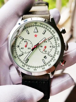 1963 השעון קוורץ 44mm חיוג Noctilucent רב תכליתיים לתצוגה טיסה Wistwatch מפואר ייחודי רטרו צבאי קשוח השעון