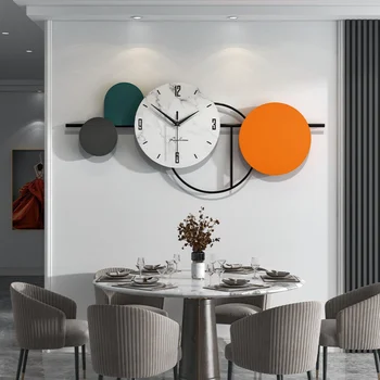 ארט דקו שעון קיר הסלון מתנה כתום ייחודי שעון קיר הבית הנורדי עגול מודרני עיצוב אופנה לבנה רלו עיצוב חדר