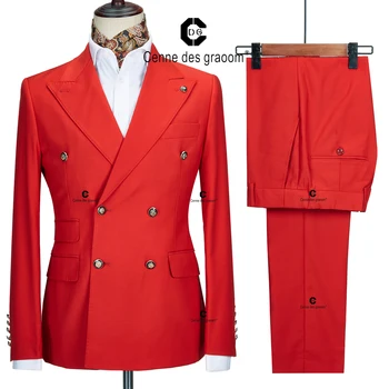 Cenne Des Graoom 2023 חדש חליפות אלגנטיות לגברים כפול בעלות שתי חתיכות להגדיר Slim Fit באיכות גבוהה החתונה מסיבת תחפושות אדום
