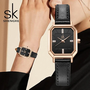 האופנה נשים שעונים שחור עור אמיתי מזדמן אלגנטי קוורץ גברת שעונים עלו זהב מינימליזם ההגירה במגמת השעון.