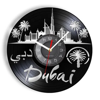 דובאי ציון עכשווי שעון קיר האי של כפות הידיים מלון הערבי אל בורג נוף ויניל LP שיא קיר שעון שחור תלוי עיצוב
