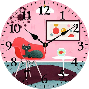 חתול קריקטורה שעון קיר מודרני, עיצוב סלון, חדר השינה, המשרד קישוט השעון במטבח אמנות קיר שעון עיצוב הבית