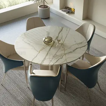 סביב שולחן האוכל יציב תבנית דחיסות גבוהה לוח השולחן מסגרת השיש השיש תוכנן meuble חדר האוכל furnitureGY50CZ