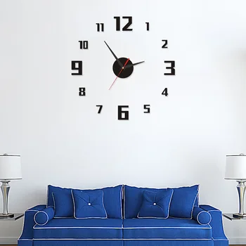 3D חדש שעון קיר בעיצוב גדול מראת אקריליק שעונים מדבקות הסלון אביזרים דקורטיביים לבית השעון על הקיר בעיצוב