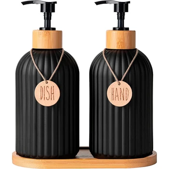 מטבח שחור, סבון כלים מתקן בקבוק עם סט תגיות השיש ידיים סבון&סבון כלים מיכל אחסון על עיצוב הבית
