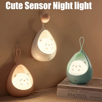 נטענת USB סיליקון קיר אור LED לילה אור חיישן שליטה של בעלי חיים חמודים האנושי אינדוקציה המנורה לילדים ילדים השינה