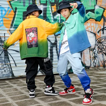 ילדים מראה תלבושות היפ הופ בגדים לקשור צבע הז 'קט מקסימום שטחי מטען אצן מכנסיים בשביל ילדה ילד ג' אז ריקוד תלבושת בגדים להגדיר