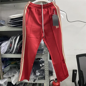 חדש Fasion הצבא האדום ירוק AWGE מחטים מכנסי גברים, נשים, האיכות הטובה ביותר לצמצם מכנסי פסים פרפר מכנסיים Bermudas
