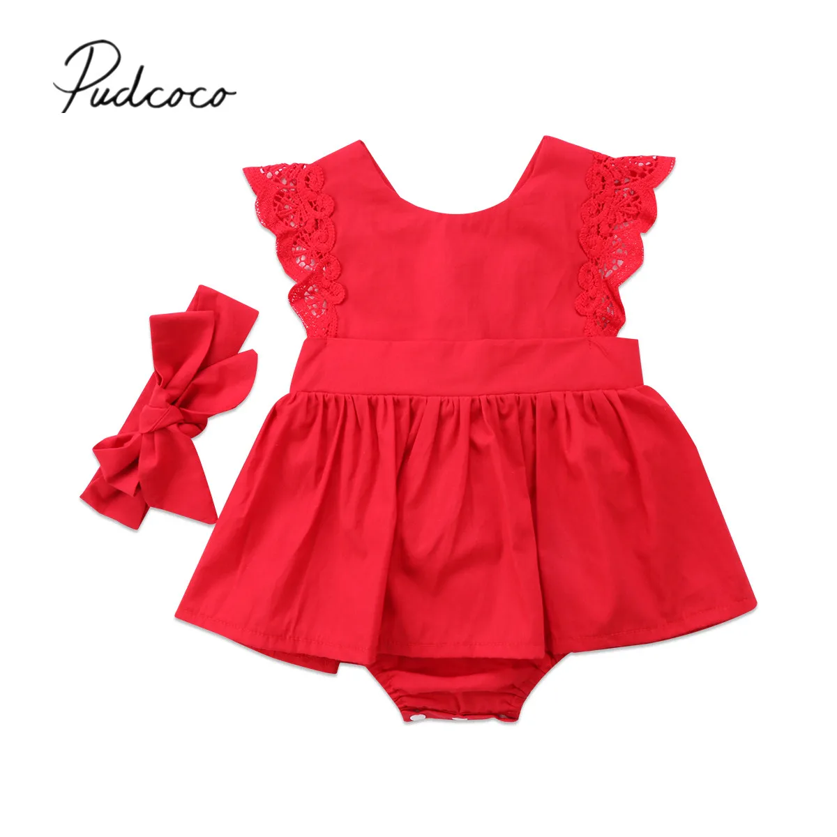 2019 חדש 2Pcs חג המולד תינוק תינוק תינוק שרק נולד בנות רומפר השמלה, החליפה תלבושות טוטו להלביש+בגימור אדום ערכות מתנה - 0