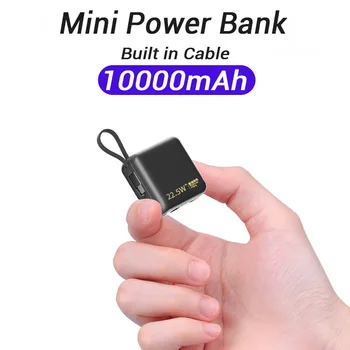 10000mAh מיני Power Bank מובנה כבל סוללה רזרבית PowerBank מטען נייד סוללה חיצונית עבור ה-iPhone 14 Samsung Xiaomi