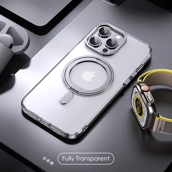 אופנה טבעת מגנטית Stand Case for Iphone 11 12 13 14 Pro מקס 14Plus סוגר 360° סיבוב מחזיק HD שקוף מט כיסוי