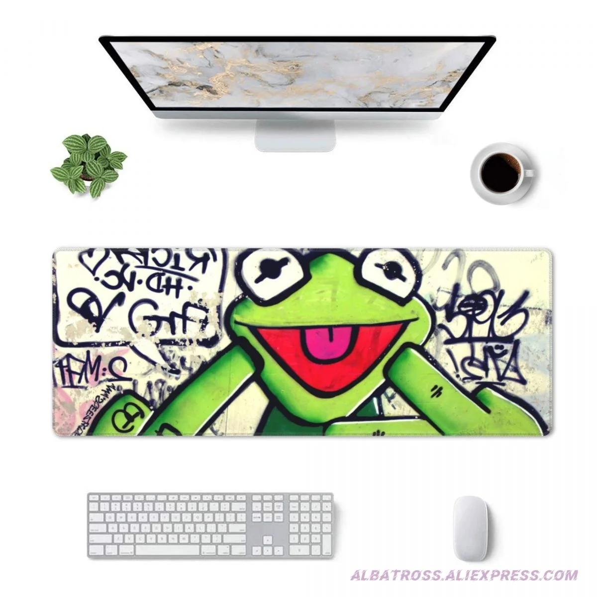 אמנותי צפרדע גרפיטי עכבר המשחקים משטח גומי קצוות תפורים Mousepad 31.5