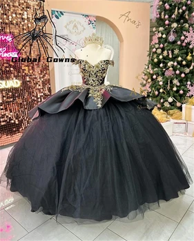 הנסיכה השחורה את כתף שמלת נשף שמלת קינסאנךרה עבור בנות חרוזים שמלות מסיבת יום ההולדת אפליקציות שמלות נשף שכבתי