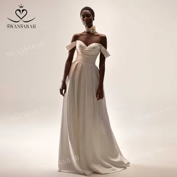 שרוולים לפצל את שמלת החתונה 2023 סאטן שיק מתוקה קו רכבת בית משפט הנסיכה Vestido De נוביה SwanSarah M219 שמלת הכלה