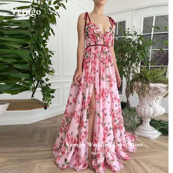 Verngo 2023 מודפס קו חדש שמלות ערב Sweethear ספגטי רצועות חגורת קטיפה שמלות לנשף רשמיות אירוע השמלה Vestidos