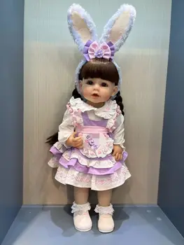 NPK 55cm מלאה סיליקון שמלת נסיכה מחדש חיוך בובה ילדים עבור בנות מציאותי שיער חום רך למגע באיכות גבוהה בובה
