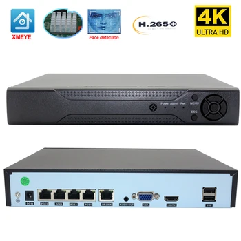 Xmeye 4Ch 4K פו NVR רשת מקליט וידאו פנים לזהות יציאת אודיו P2P 8MP 5MP 1080P האבטחה מצלמת IP Onvif