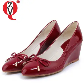 ZVQspring דפוס חדש מעור מדרון העקב אופנה נשים נעלי נוחות אוורור מתוק פרפר קשר מתוק