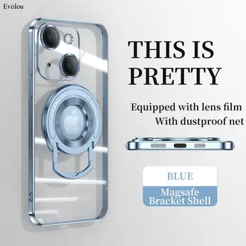 עבור iphone 14 Pro מקס Magsafe טבעת מגנטית בעל דוכן מקרה עבור iphone 15 13Pro 12 11 מסגרת מתכת שקוף להגנה כיסוי
